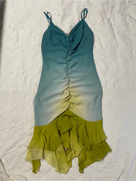 Betsey Johnson Dresses & Skirts - Betsy Johnson Teal to Lime Ombre Ruffle fishtail dress y2k